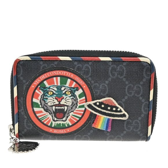 GUCCI Logo GG Pattern Night Courrier Card Case Wallet Supreme Leather BK 33FC168 - Picture 1 of 13